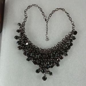Silver Tone Rhinestone Bib Necklace #A167